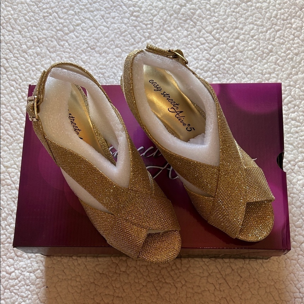 Easy Street Glittering Gold Slingback Heels